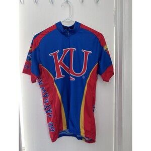 Adrenaline Kansas Jayhawks Blue Short Sleeve Zip Cycling Jersey Shirt Mens Med